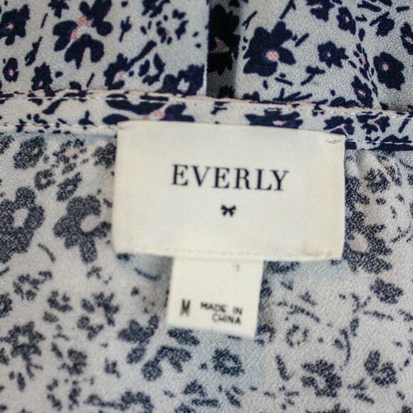 Everly Floral Mini Dress Long Sleeves Tie Waist White Black Pink M - Picture 4 of 5